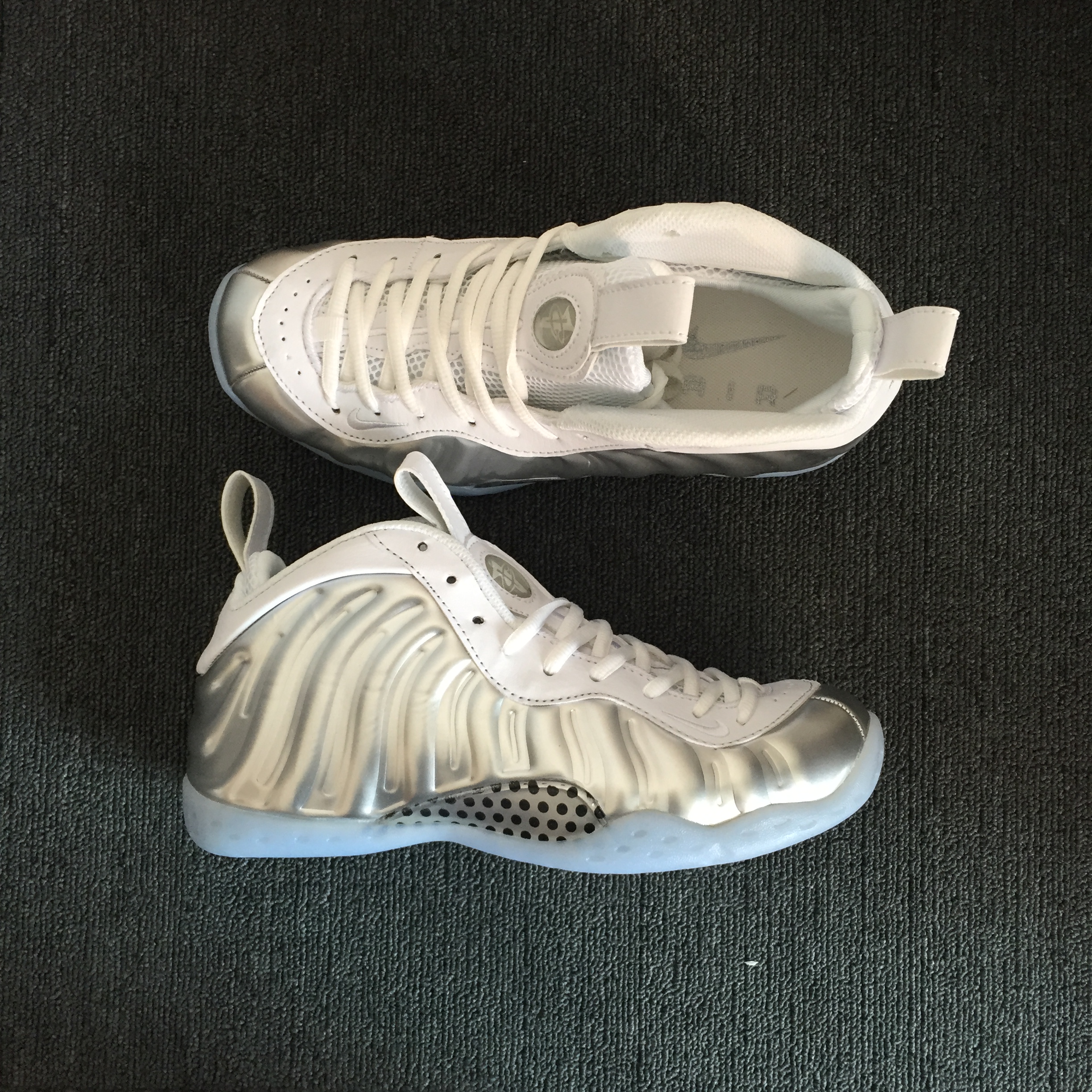 Nike Air Foamposite Pro White Silver Blue Sole Shoes